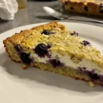 Blueberry Cottage Cheese Breakfast Bake fresh from the oven, topped with blueberries