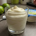 Joghurt Limetten Mousse served in a glass cup with lime zest and mint on top.