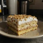 No-Bake Banana Split Dessert with whipped topping, cherries, and graham cracker crust