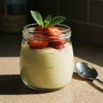 Glass jar filled with creamy Vanilla Pudding Mousse