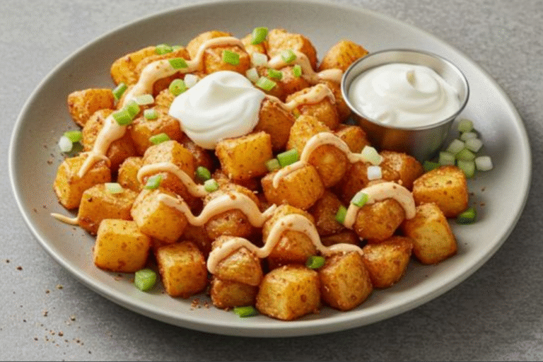 A close-up of golden-brown, crispy Copycat Taco Bell Potatoes in a serving bowl, garnished with fresh cilantro.