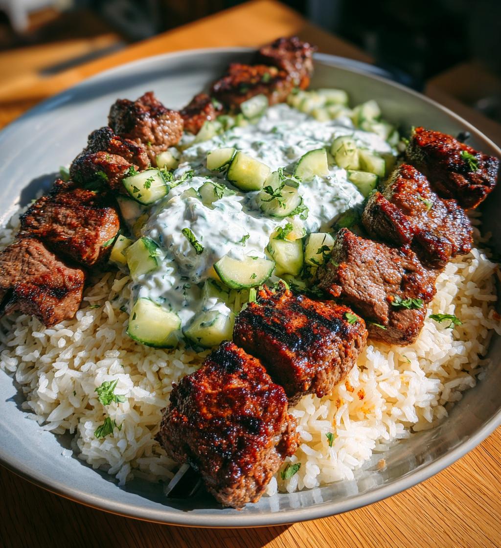 Beef Kebabs with Cucumber Yogurt and Rice - detail 1