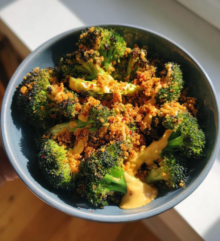 Crispy Broccoli with Chili Breadcrumbs and Cashew Cream