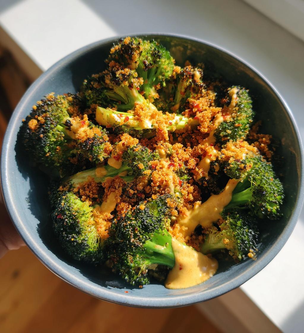 Crispy Broccoli with Chili Breadcrumbs and Cashew Cream