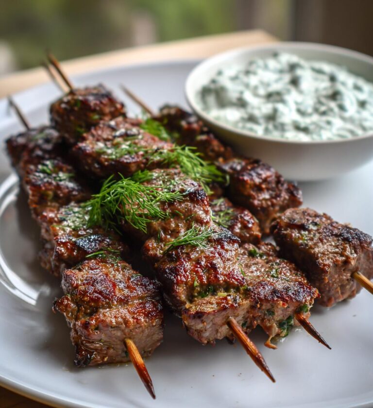 Grilled Halal Beef Skewers with Tzatziki