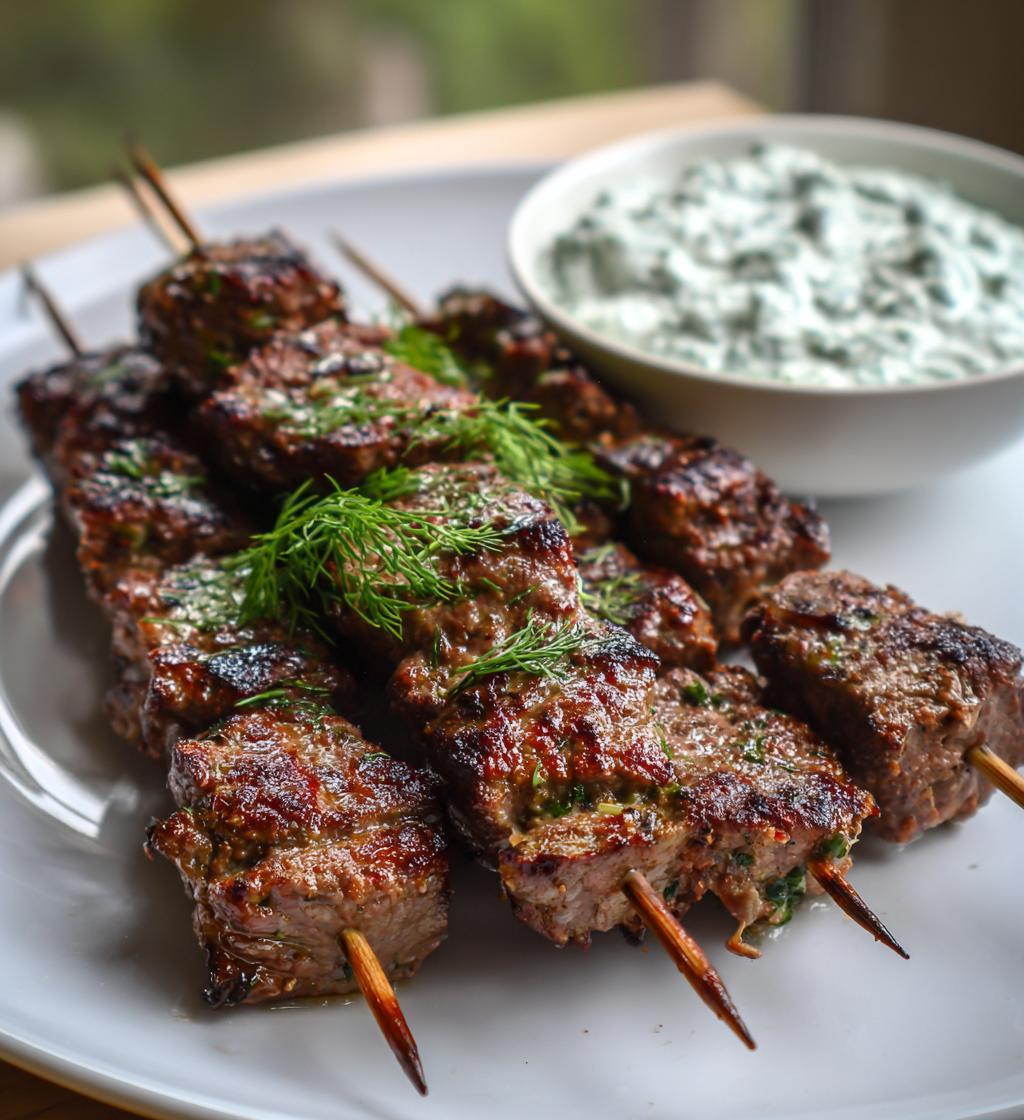 Grilled Halal Beef Skewers with Tzatziki