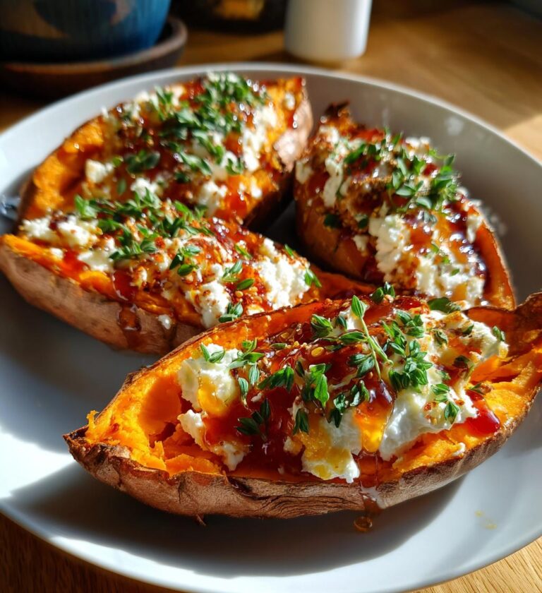 Hot Honey Cottage Cheese Sweet Potato Bowl