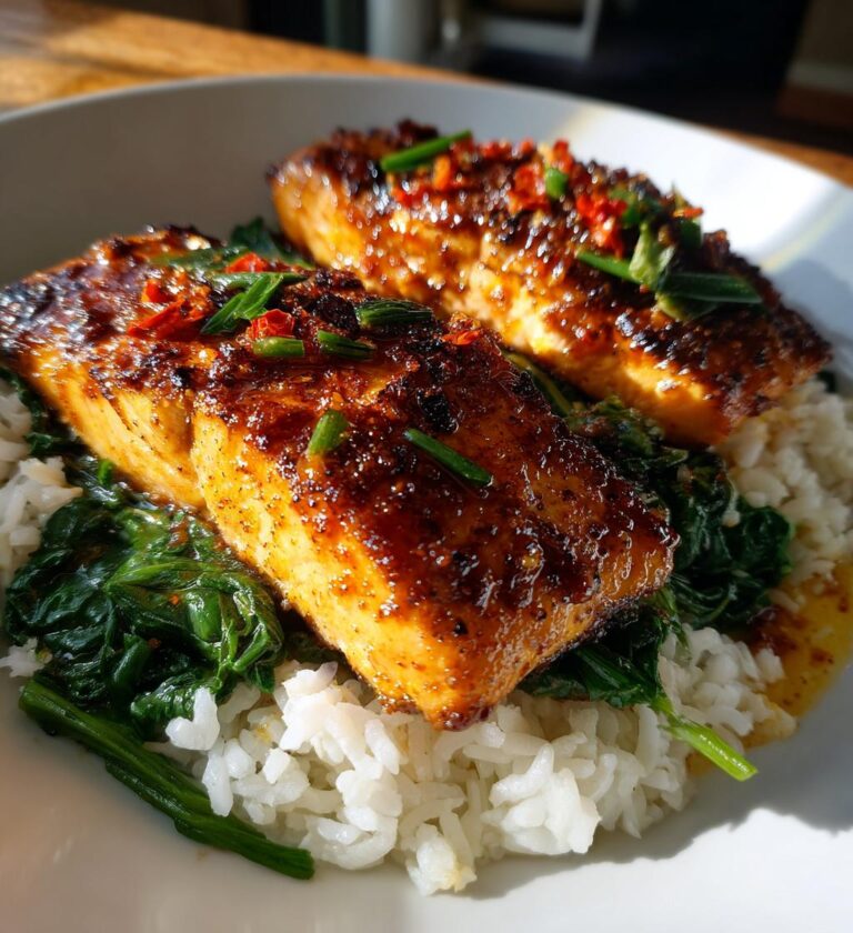 Miso Turmeric Salmon with Rice and Spinach