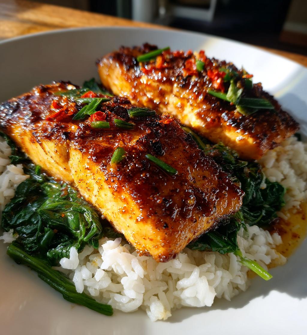 Miso Turmeric Salmon with Rice and Spinach