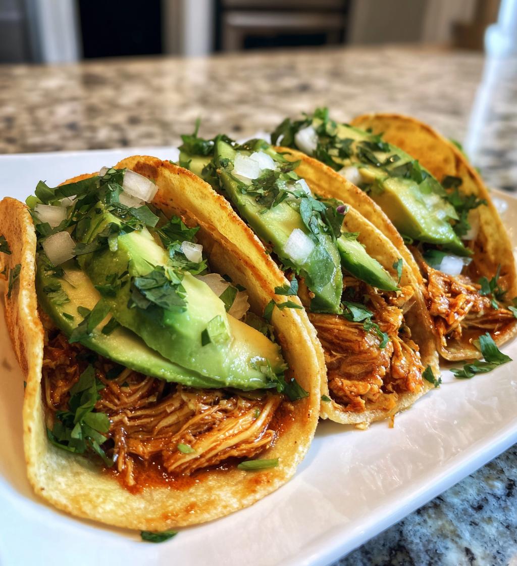 Shredded Chicken Tacos with Avocado and Pickles - detail 1