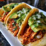 Shredded Chicken Tacos with Avocado and Pickles