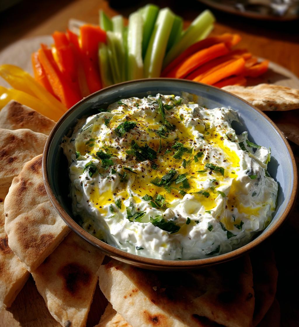Simple Tzatziki Sauce with Pita and Veg