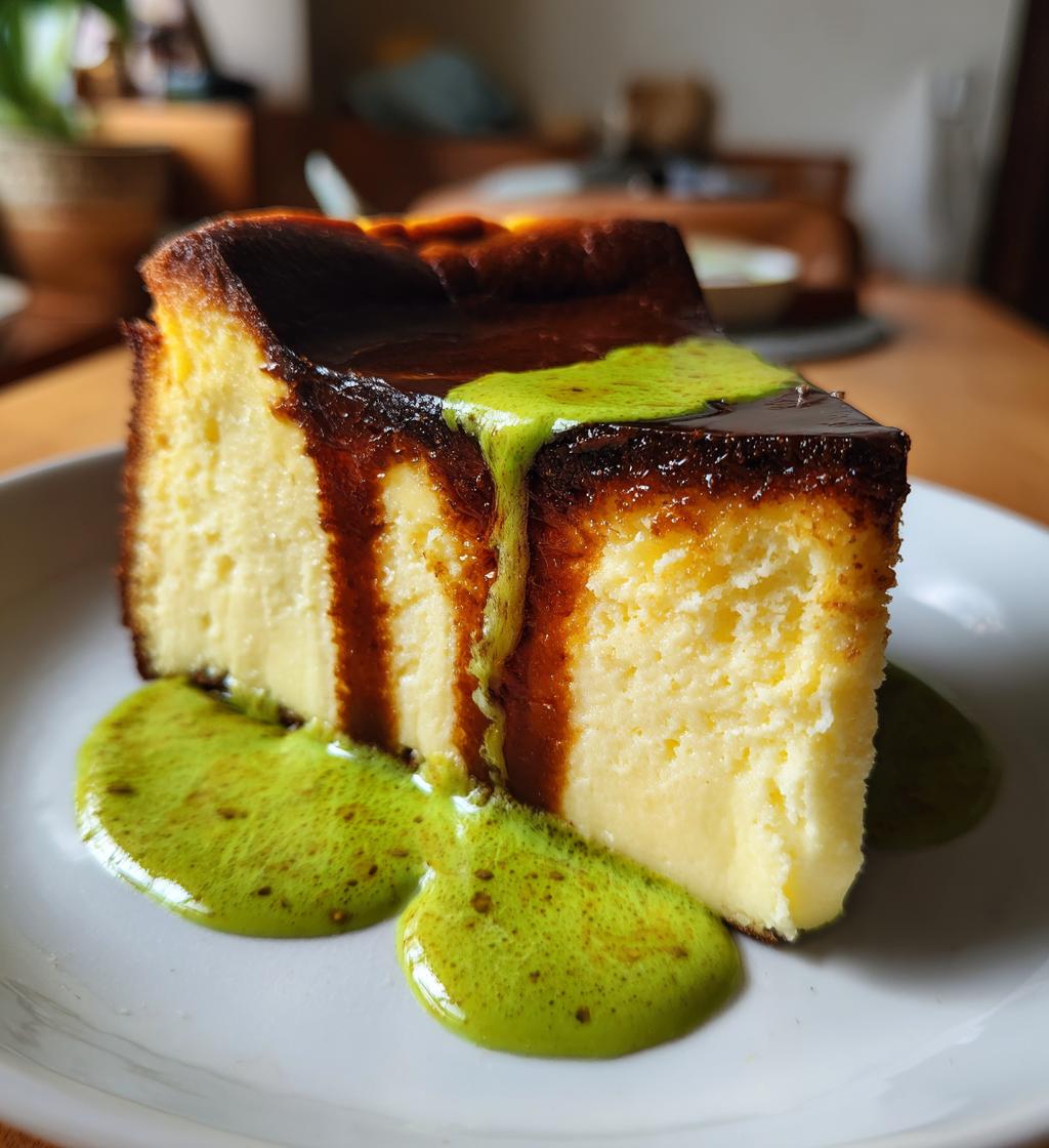 Basque Burnt Cheesecake with Pistachio Sauce - detail 1