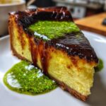 Basque Burnt Cheesecake with Pistachio Sauce