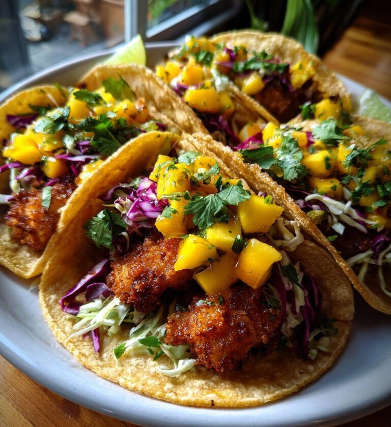 Crispy Fish Tacos with Mango Slaw
