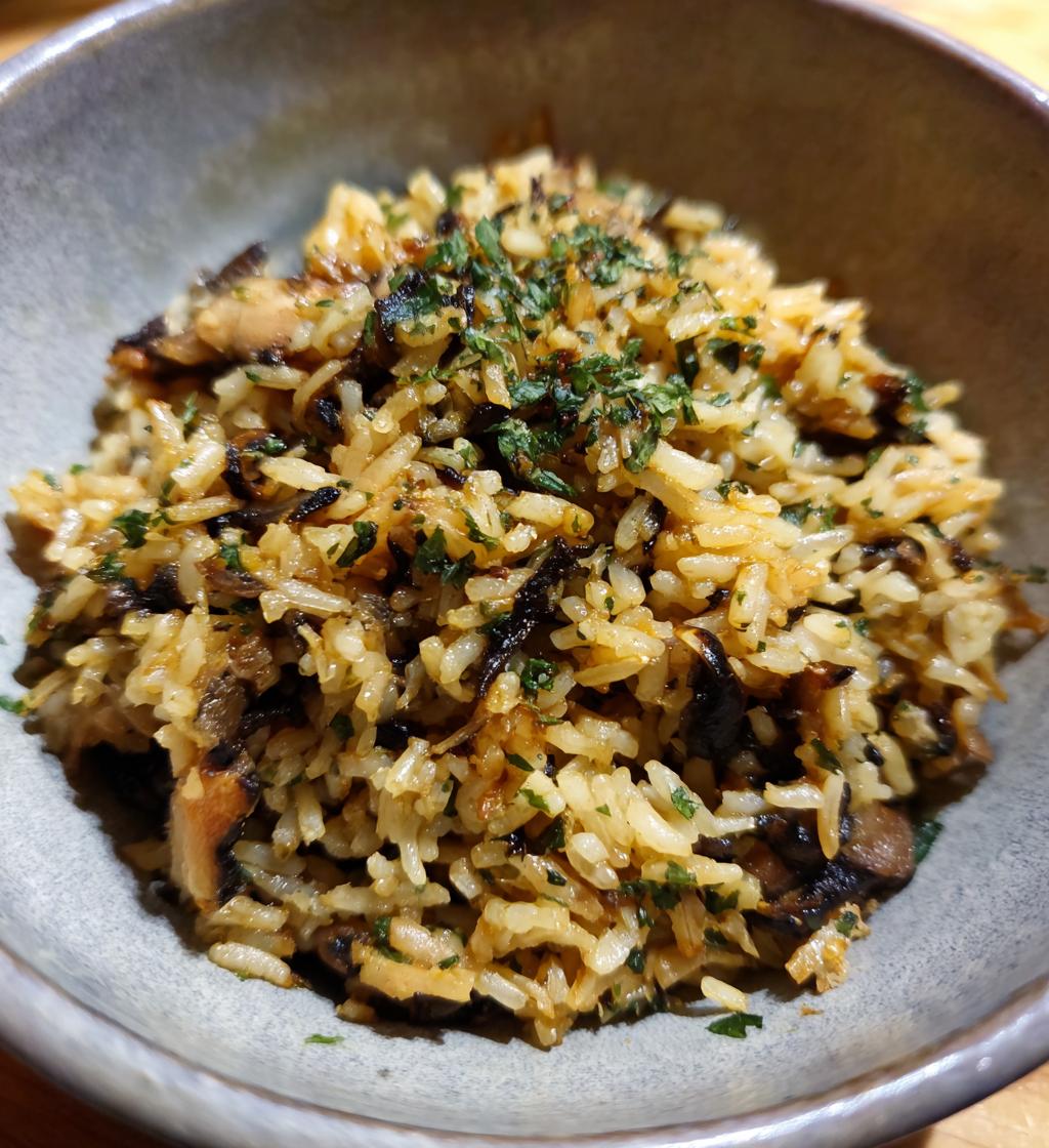 Diri Djon Djon (Black Mushroom Rice - using dried mushrooms) - detail 1