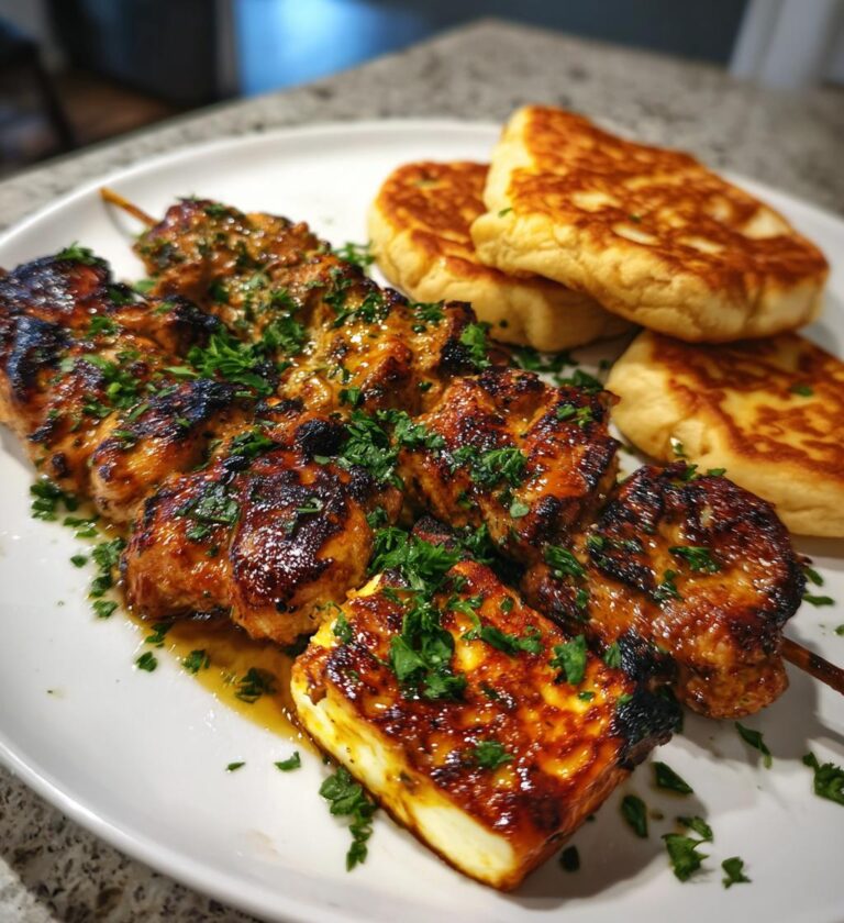 Greek Chicken Souvlakia with Halloumi