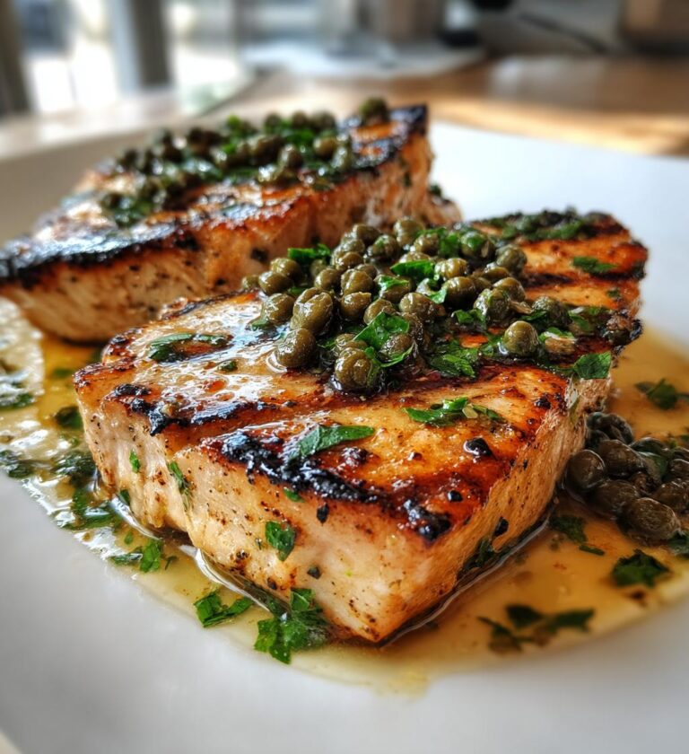 Grilled Swordfish with Lemon Caper Sauce