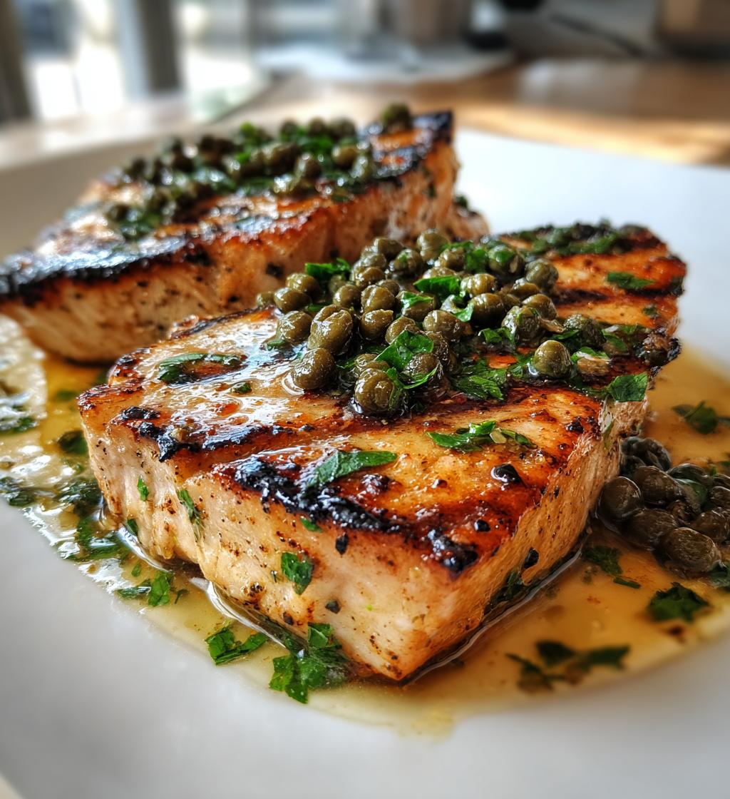 Grilled Swordfish with Lemon Caper Sauce