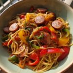 Haitian Spaghetti (Espageti) (Breakfast pasta with chicken sausage)