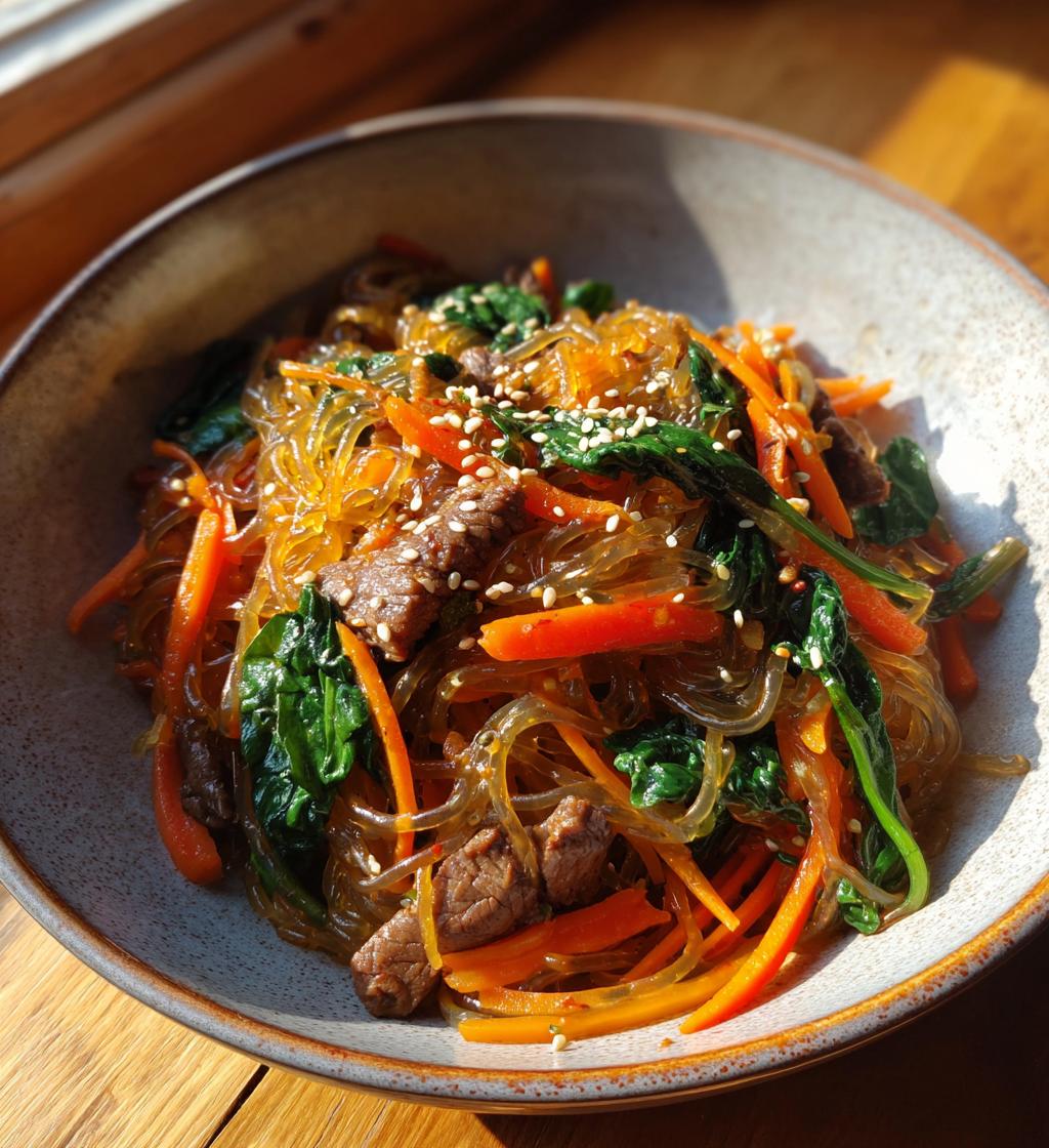 Japchae (Sweet Potato Glass Noodles with Beef)