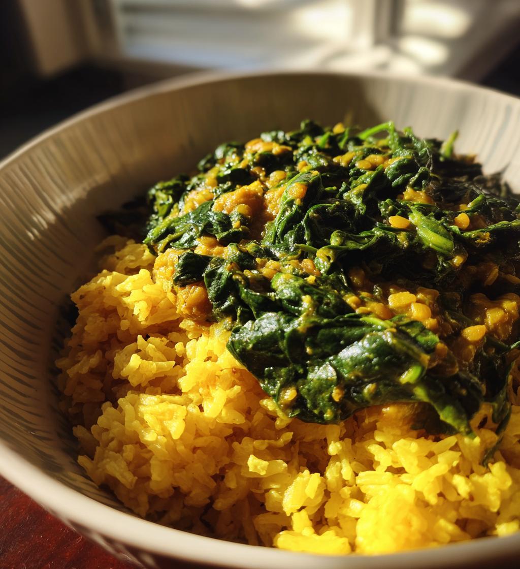 Lentil and Spinach Dal with Turmeric Rice