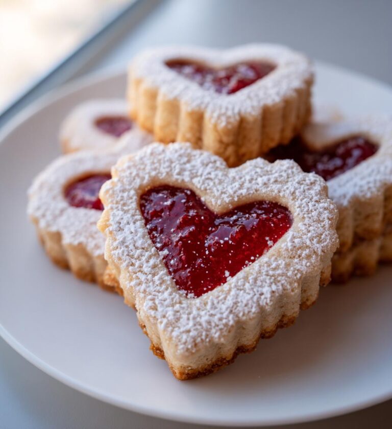Linzer Strawberry Heart Cookies