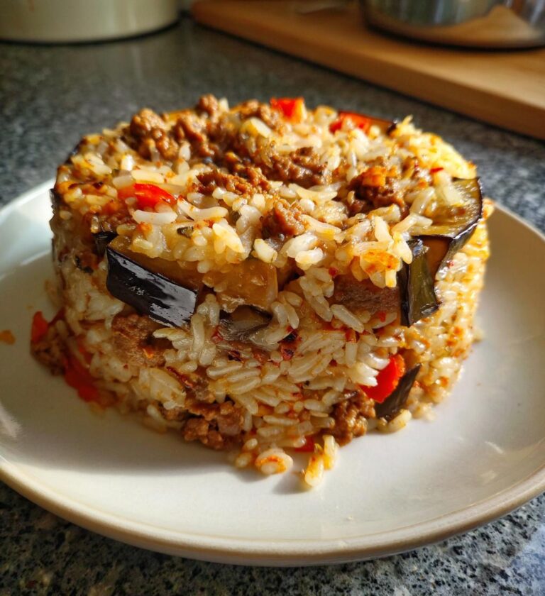 Maqluba (Upside Down Rice with Eggplant & Lamb)