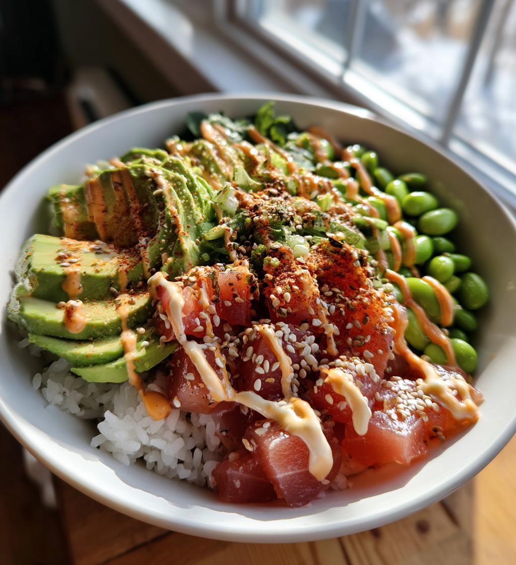 Poke Bowl with Spicy Mayo and Edamame