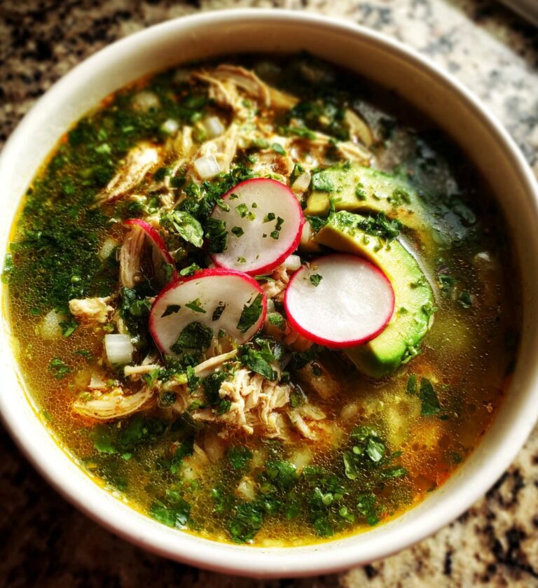 Pozole Verde with Chicken (Green Hominy Soup)