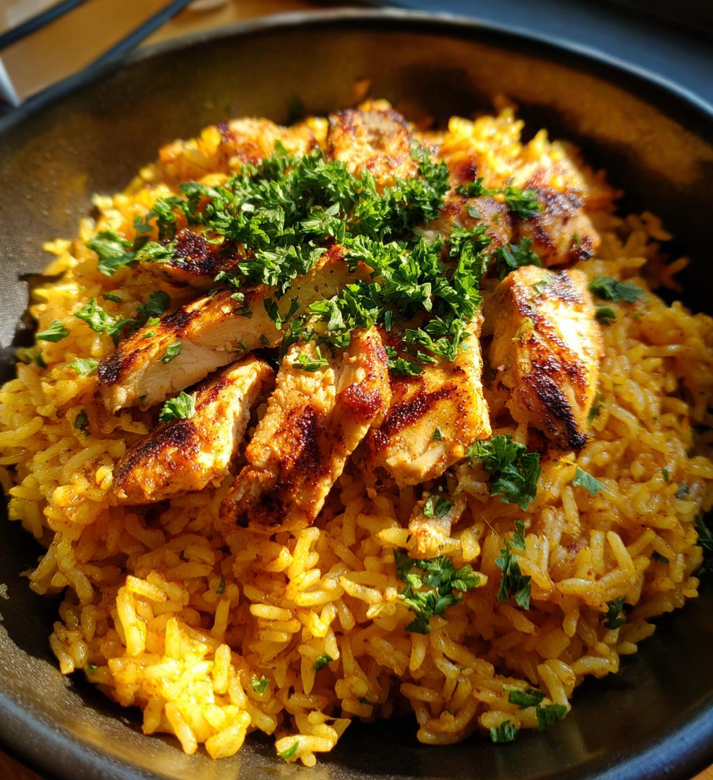 Saffron Rice with Grilled Chicken Strips