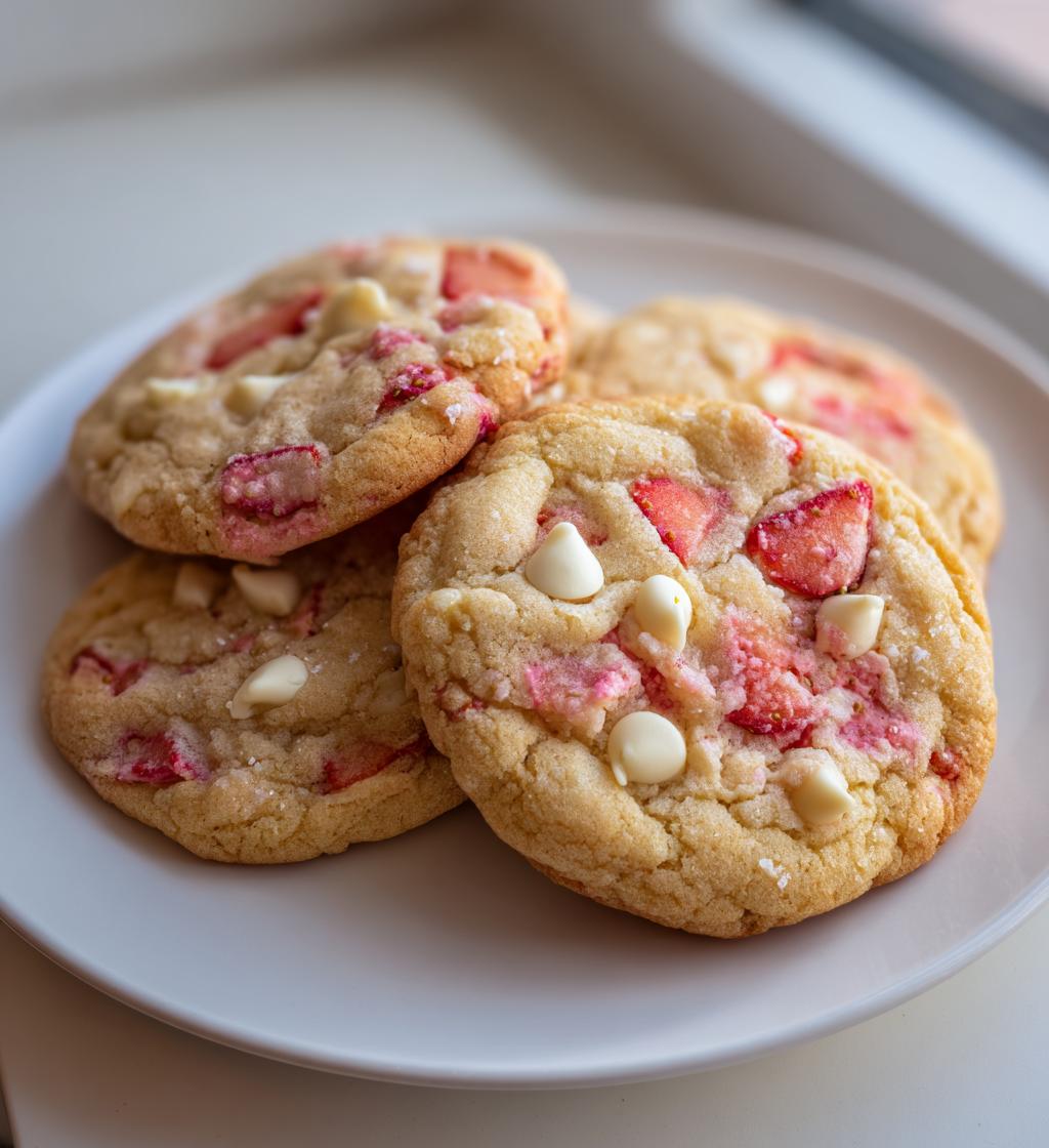 Strawberry Cookies with White Chocolate