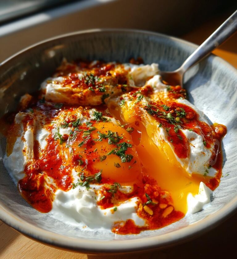 Turkish Cilbir (Poached Eggs in Garlic Yogurt with Chili Butter)