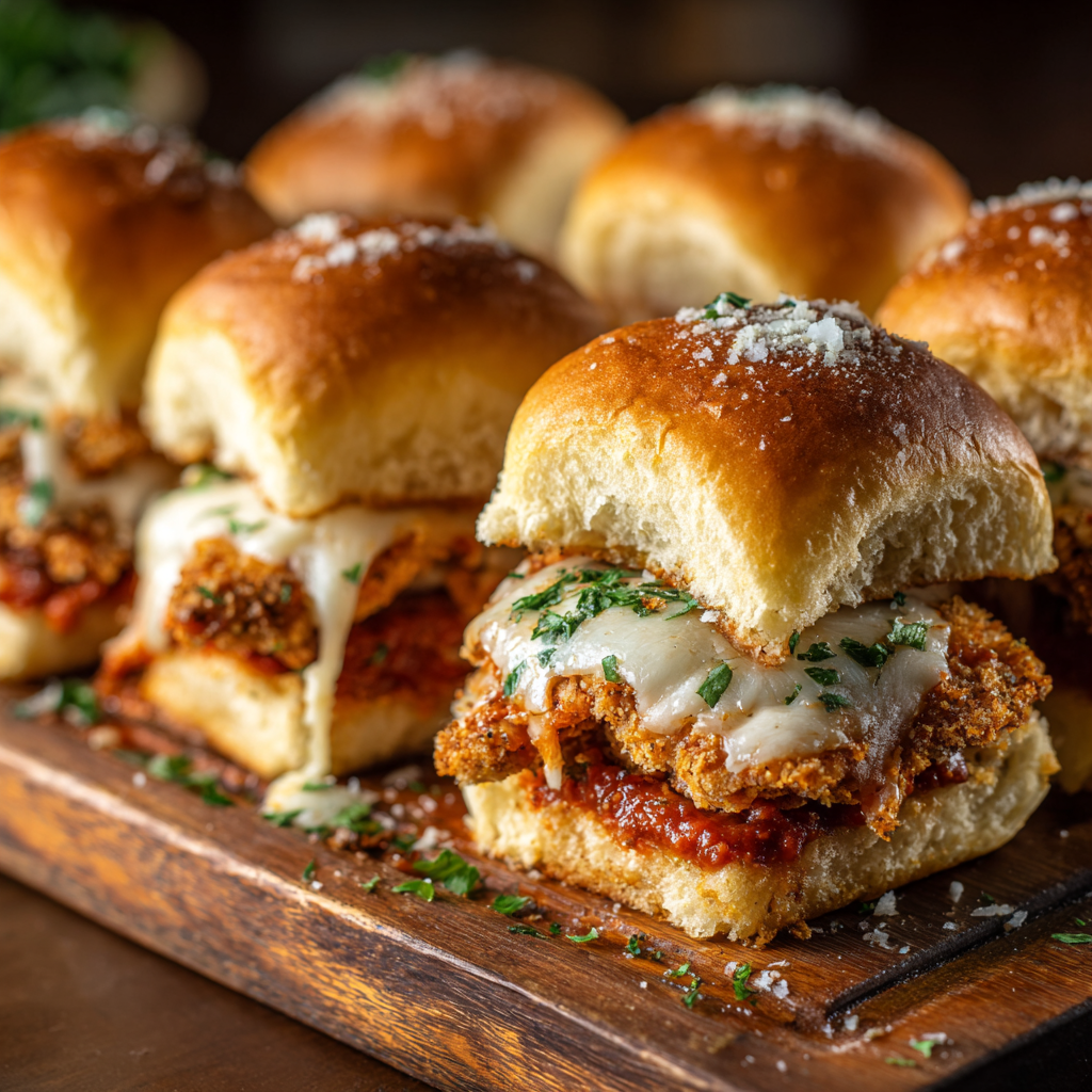 lozik333 Golden baked Chicken Parmesan sliders arranged on a f4cbe501 f751 4732 83e6 ca855079c139 1