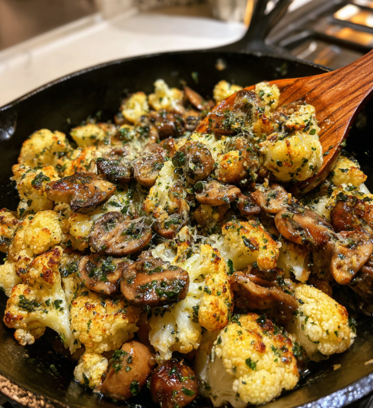 Garlic cauliflower mushroom skillet: 20 min divine joy