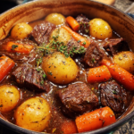 Hearty beef stew with potatoes and carrots, a soulful comfort food recipe.