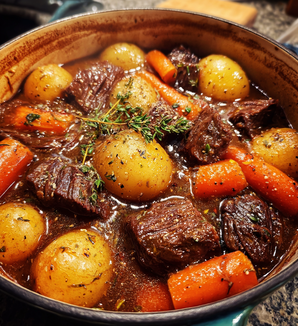 Hearty beef stew with potatoes and carrots, a soulful comfort food recipe.