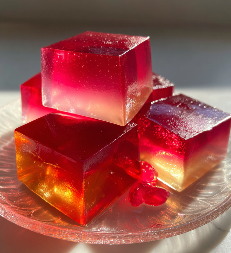 Vibrant red gelatin cubes for Dr. Oz’s joint pain relief recipe.