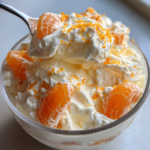 Healthy Greek yogurt orange fluff dessert with fresh orange segments and citrus zest.