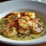 Succulent shrimp in a rich, creamy garlic sauce with fresh parsley garnish in a bowl.