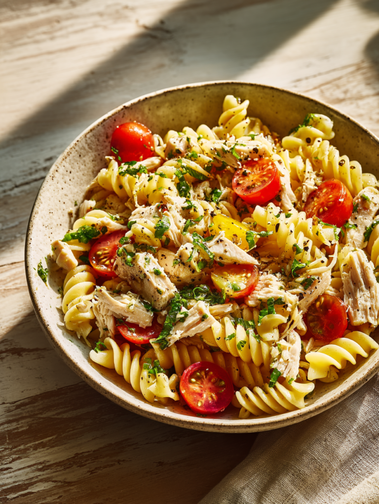 Pasta salad with chicken: amazing 15 minute recipe