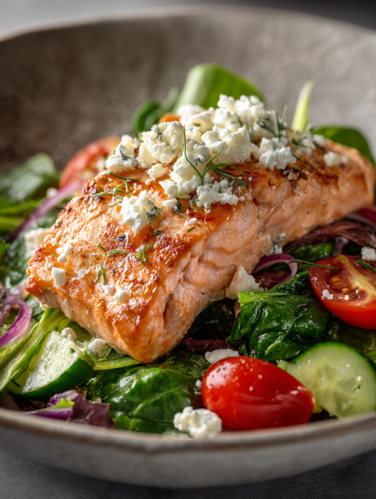 Salmon salad recipe with feta: 15 minute delicious meal