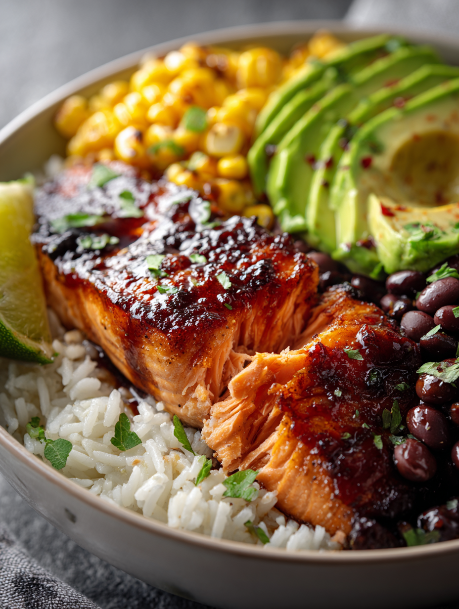 lozik333 Macro food photography of a gourmet BBQ salmon bowl 1dc79347 feba 4bd9 9109 db72da7948b8 3
