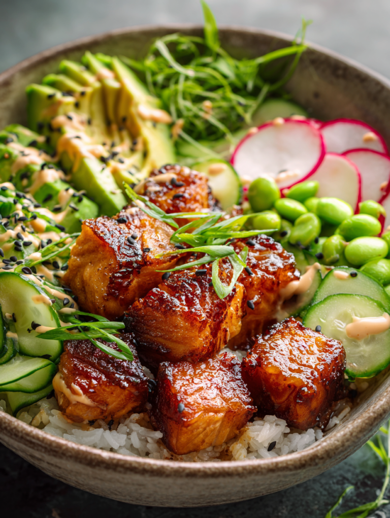 Salmon poke bowl recipe air fryer: 10 min amazing meal